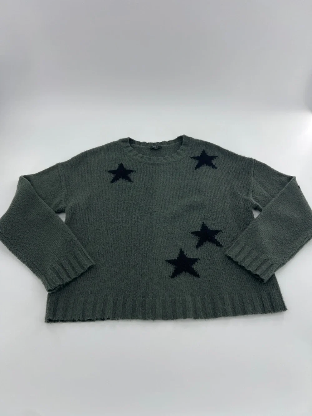 Rails Perci Green Sweater Olive Black Stars Merino Wool‎ Cozy Relaxed